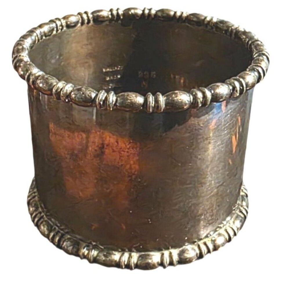 Vintage Napkin Ring Wallace Bros Nickel Silver  Band‎ 235 Ornate Beaded Edge